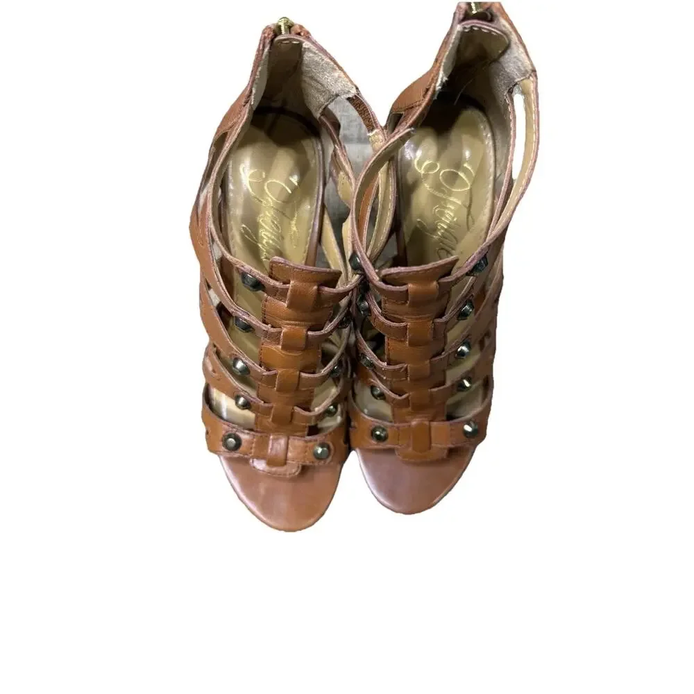 Fergie Gladiator Heels Sandals Cognac Brown Indie Boho Size 6